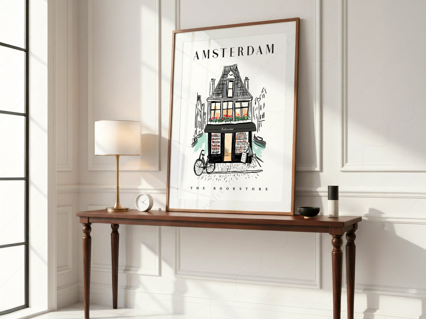 Amsterdam Bookstore styled in a Scandinavian bedroom