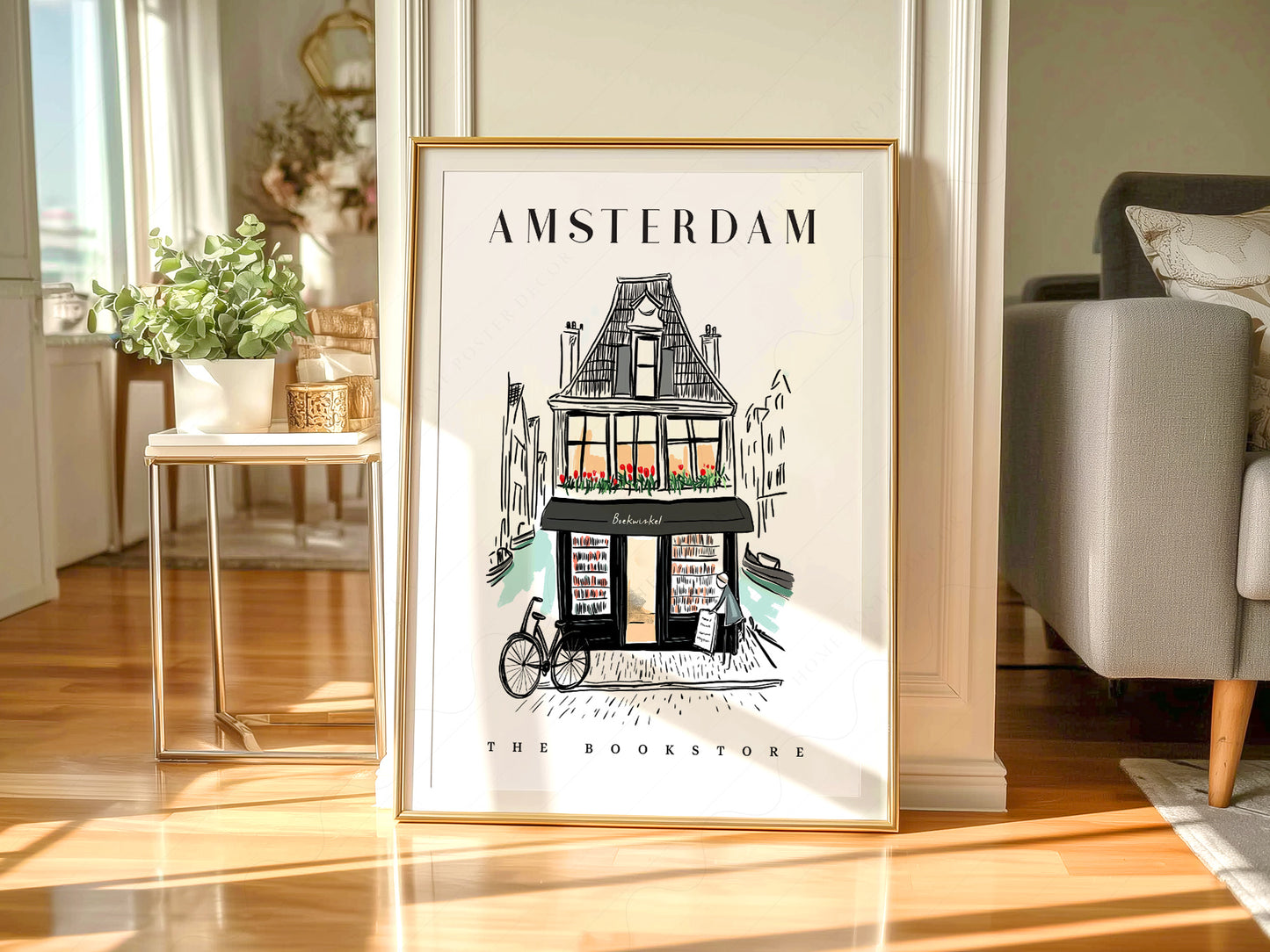Gallery wall featuring Amsterdam Bookstore fine art print