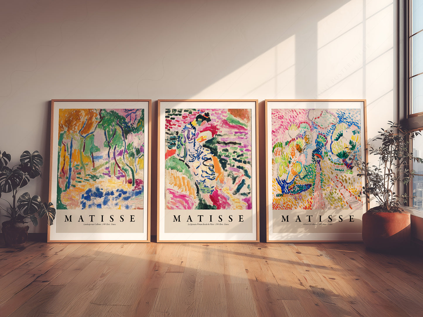 Henri Matisse art print as wall decor in a minimalist home office