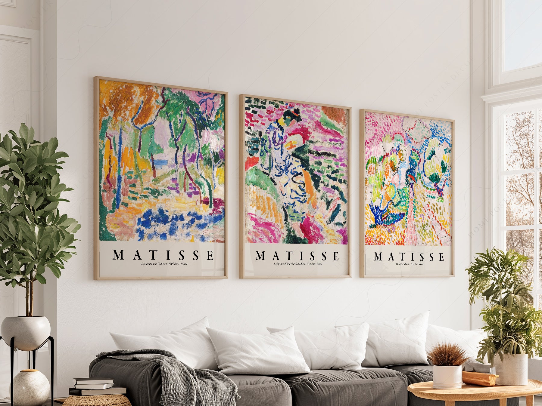 Henri Matisse Gallery Wall Set of 3 in a light-filled Japandi-inspired living space
