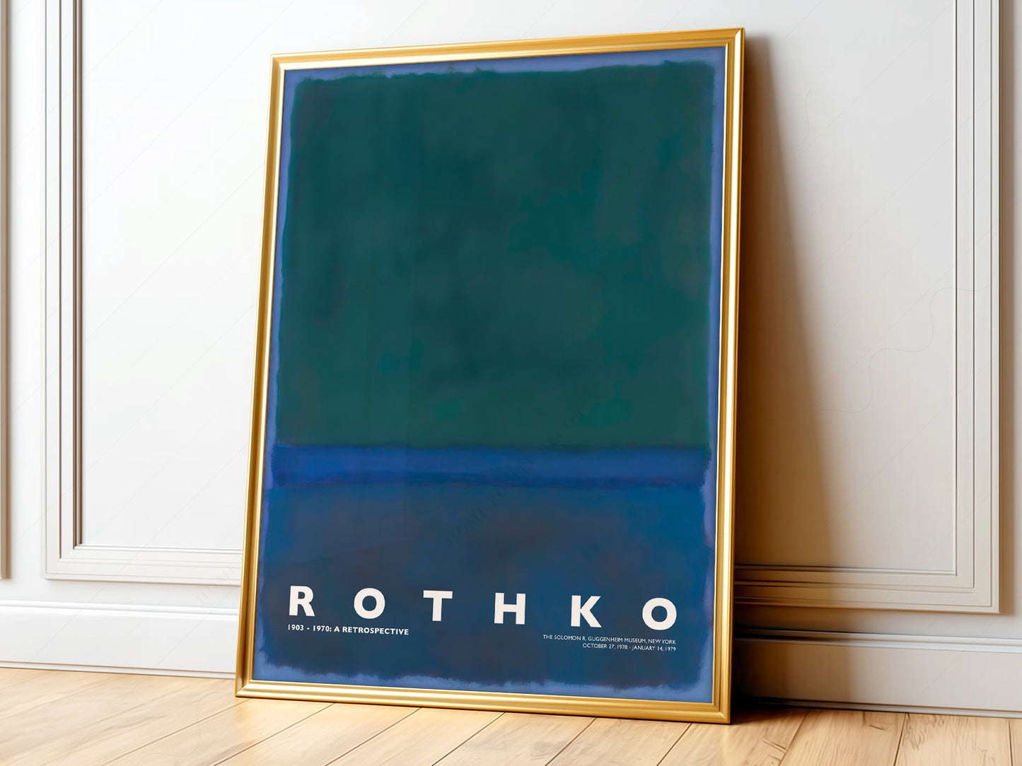 Mark Rothko Untitled art print featuring deep green and blue color field blocks in Abstract Expressionist style.