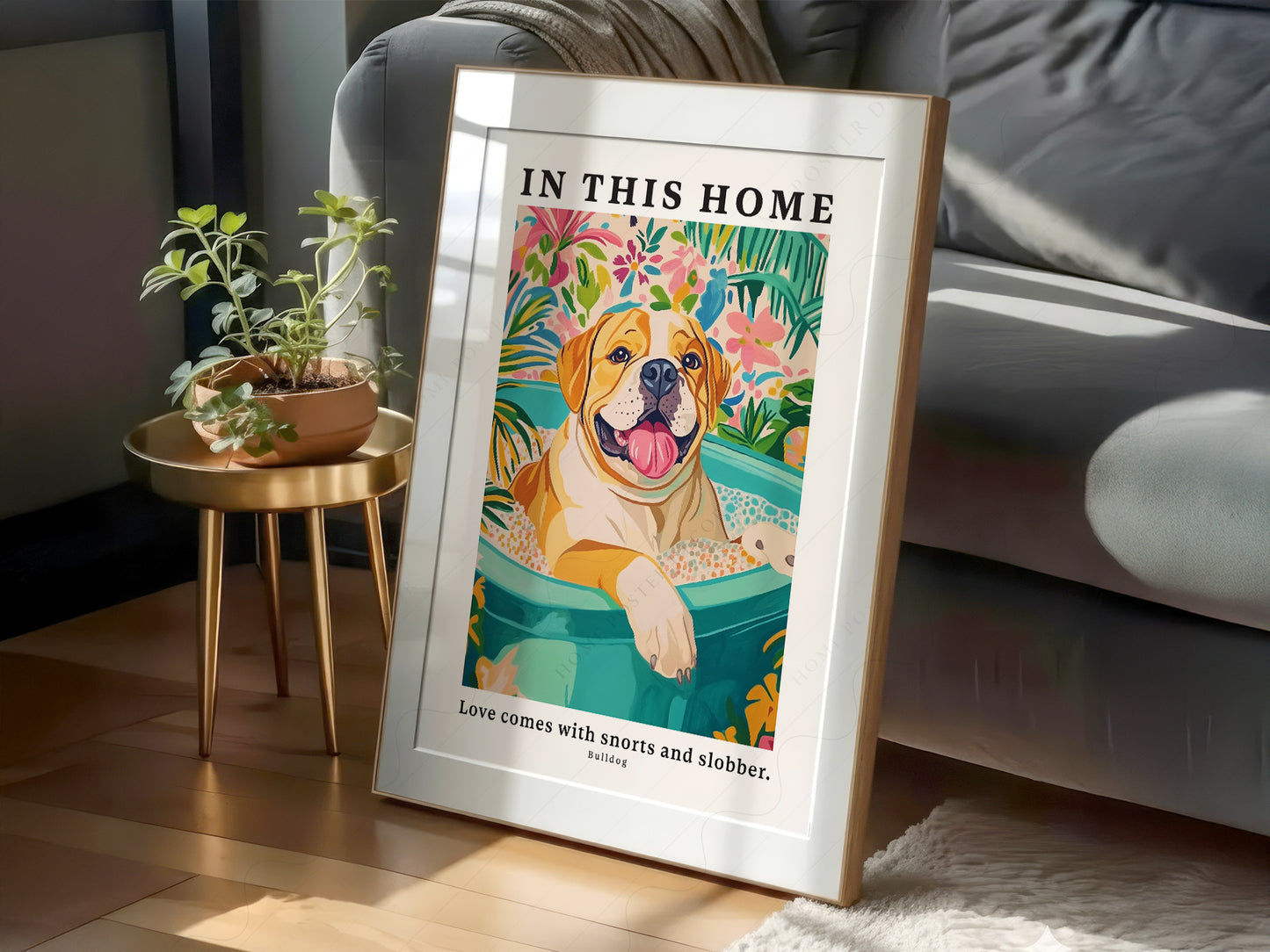 Bulldog Wall wall art in a cozy home study or reading room