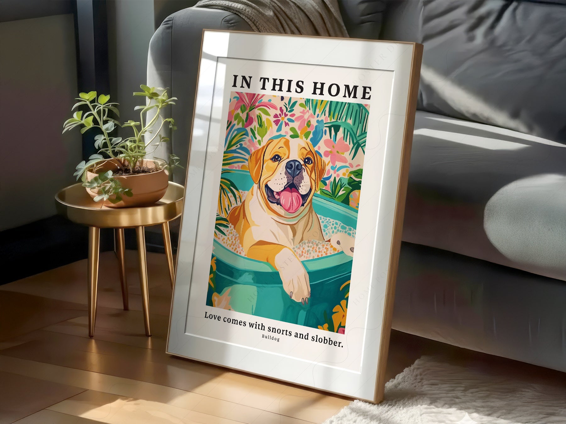 Bulldog Wall wall art in a cozy home study or reading room