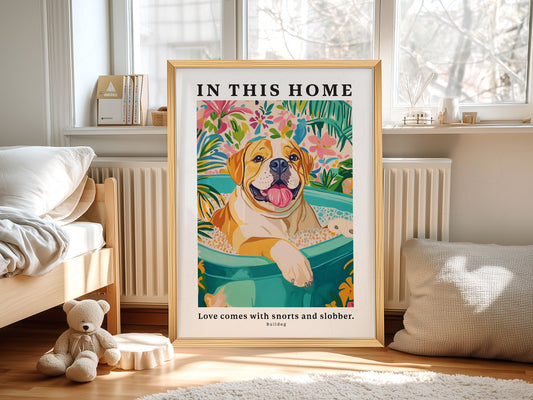 Bulldog Wall wall art print displayed in a bright modern living room