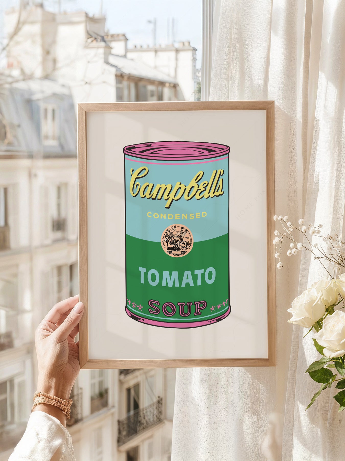 Andy Warhol art print as wall decor in a minimalist home office