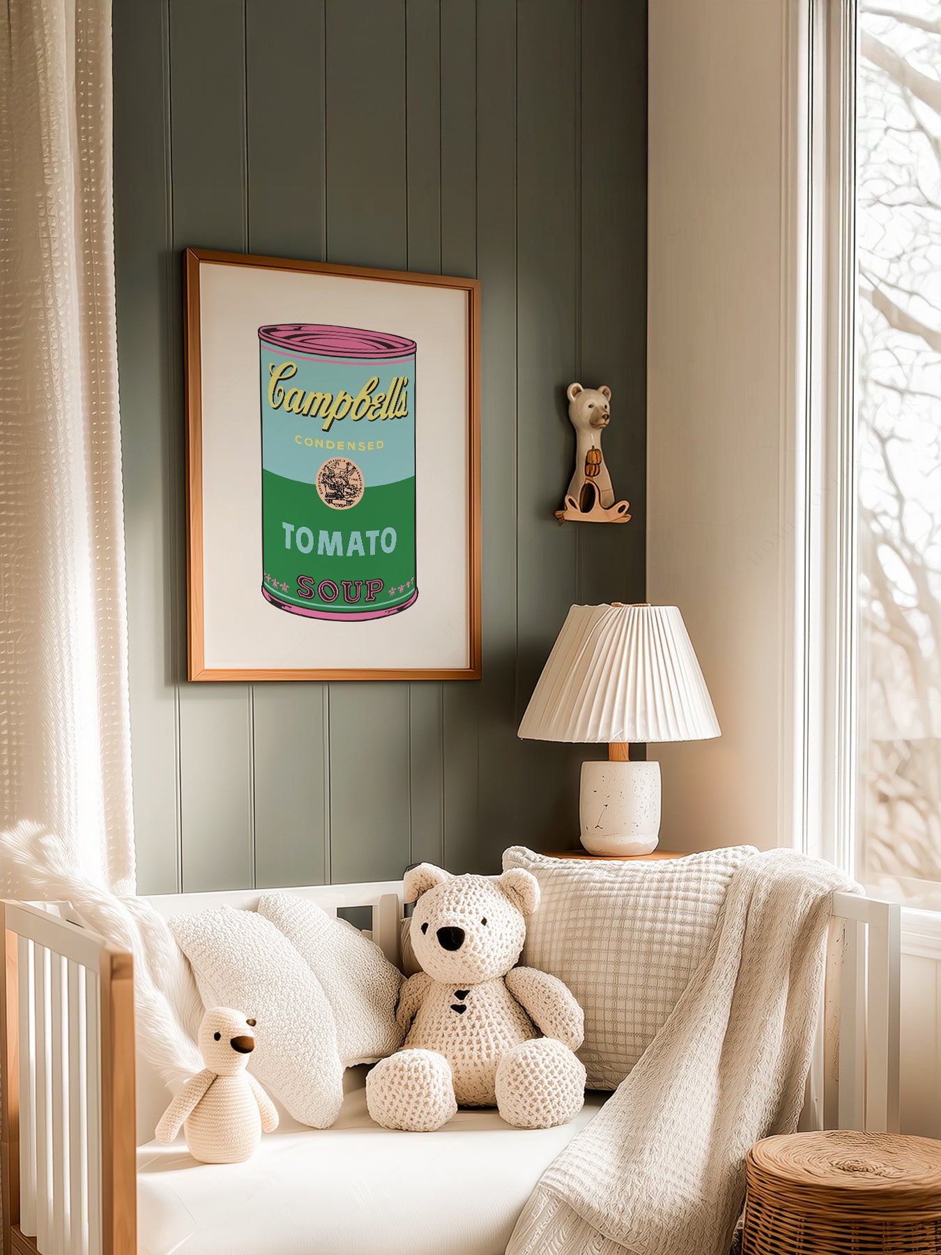Andy Warhol Campbell's Soup Can in a light-filled Japandi-inspired living space