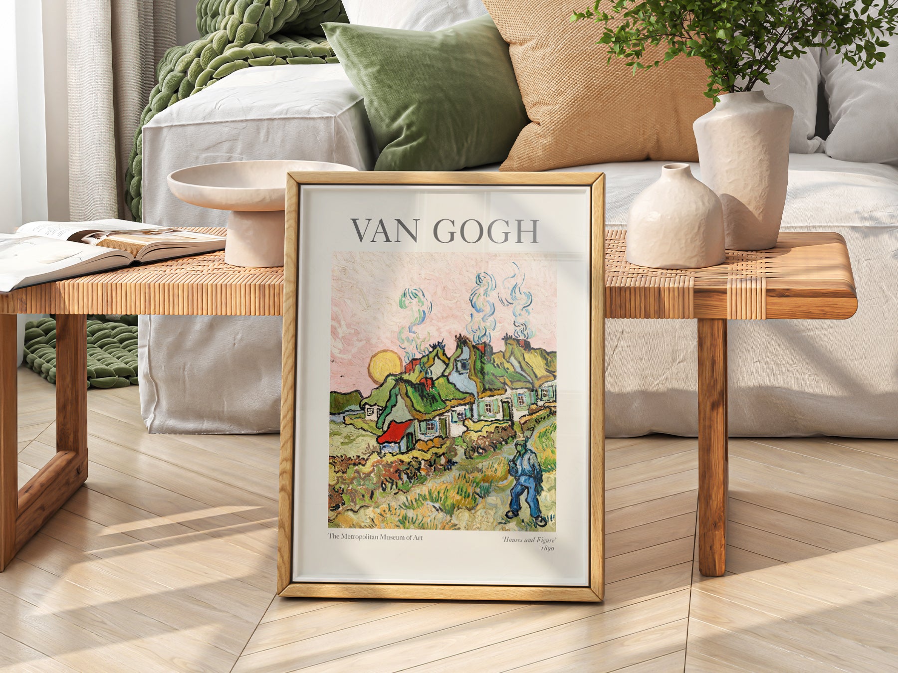 Vincent Van Gogh Houses and Figure in a light-filled Japandi-inspired living space