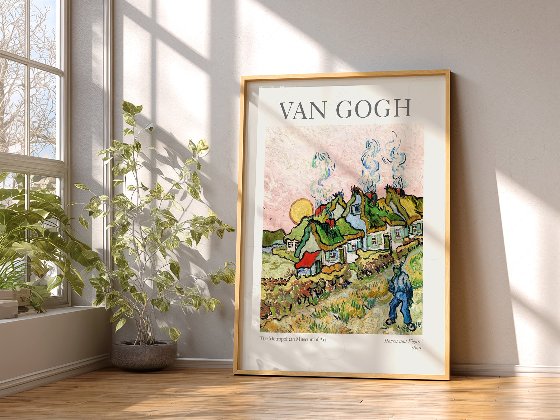 Vincent Van Gogh art print as wall decor in a minimalist home office