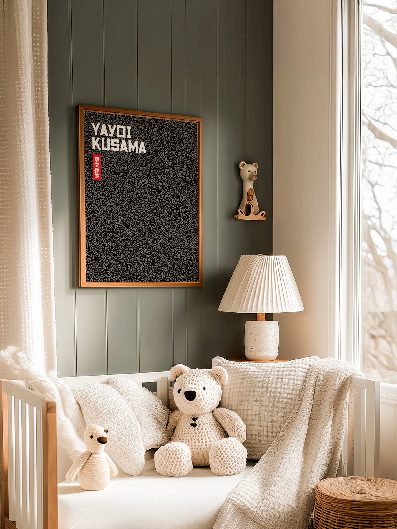 Yayoi Kusama Black Dots in a light-filled Japandi-inspired living space