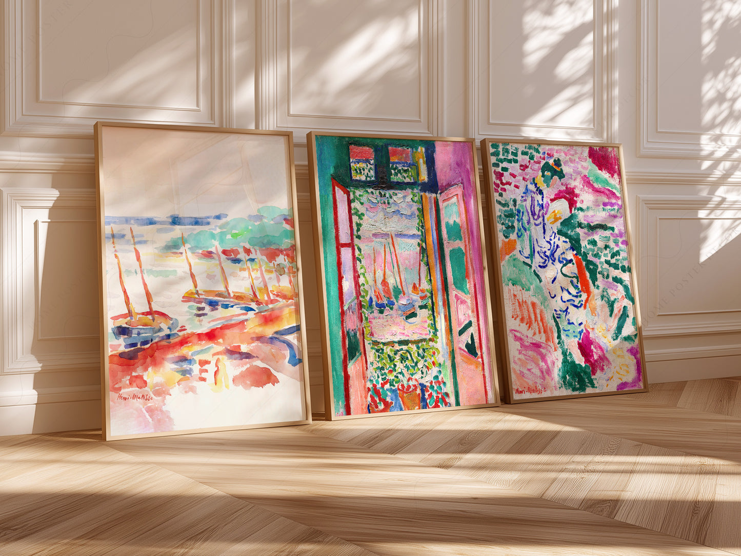 Henri Matisse art print as wall decor in a minimalist home office