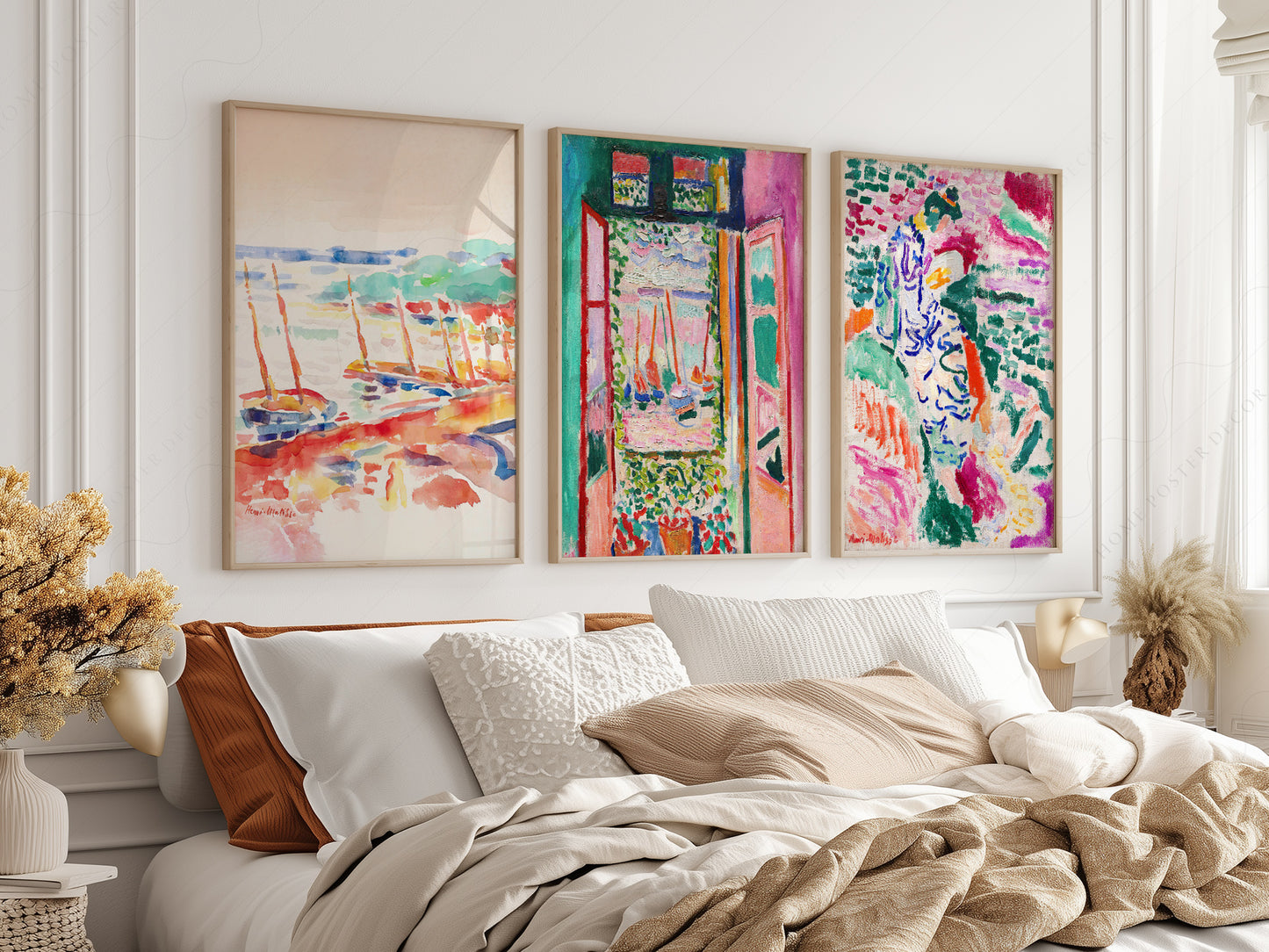 Henri Matisse Gallery Wall Set of 3 in a light-filled Japandi-inspired living space
