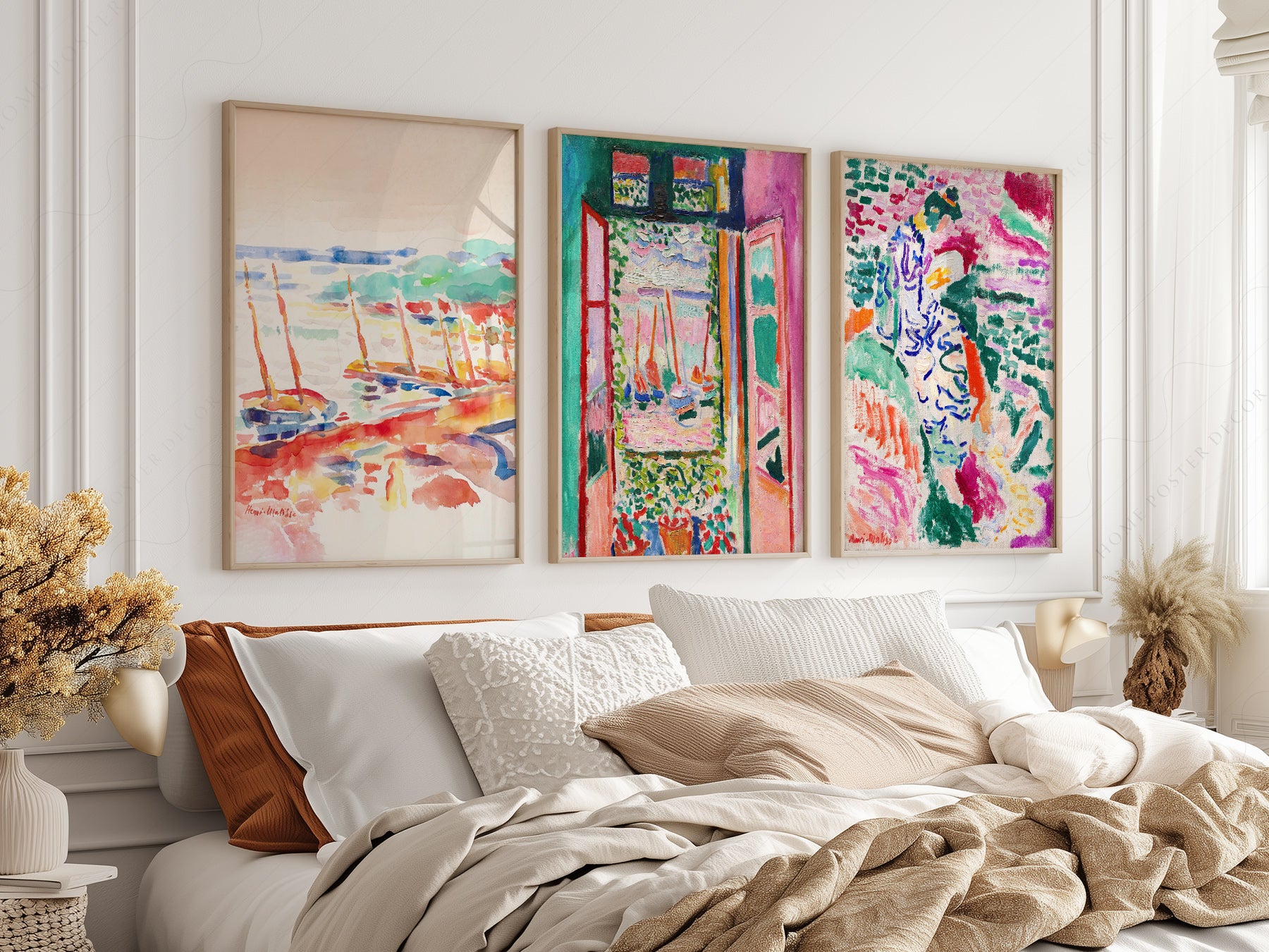 Henri Matisse Gallery Wall Set of 3 in a light-filled Japandi-inspired living space