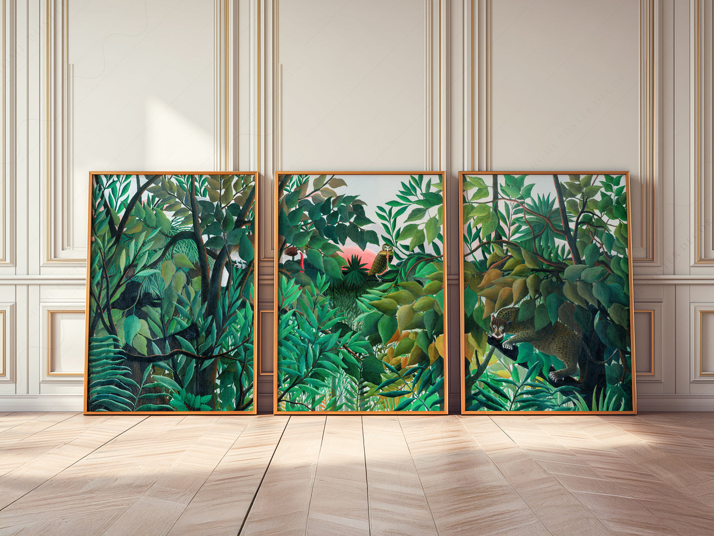 Henri Rousseau Jungle Set of 3, Tropical Forest Art Prints, Leopard and Owl Poster