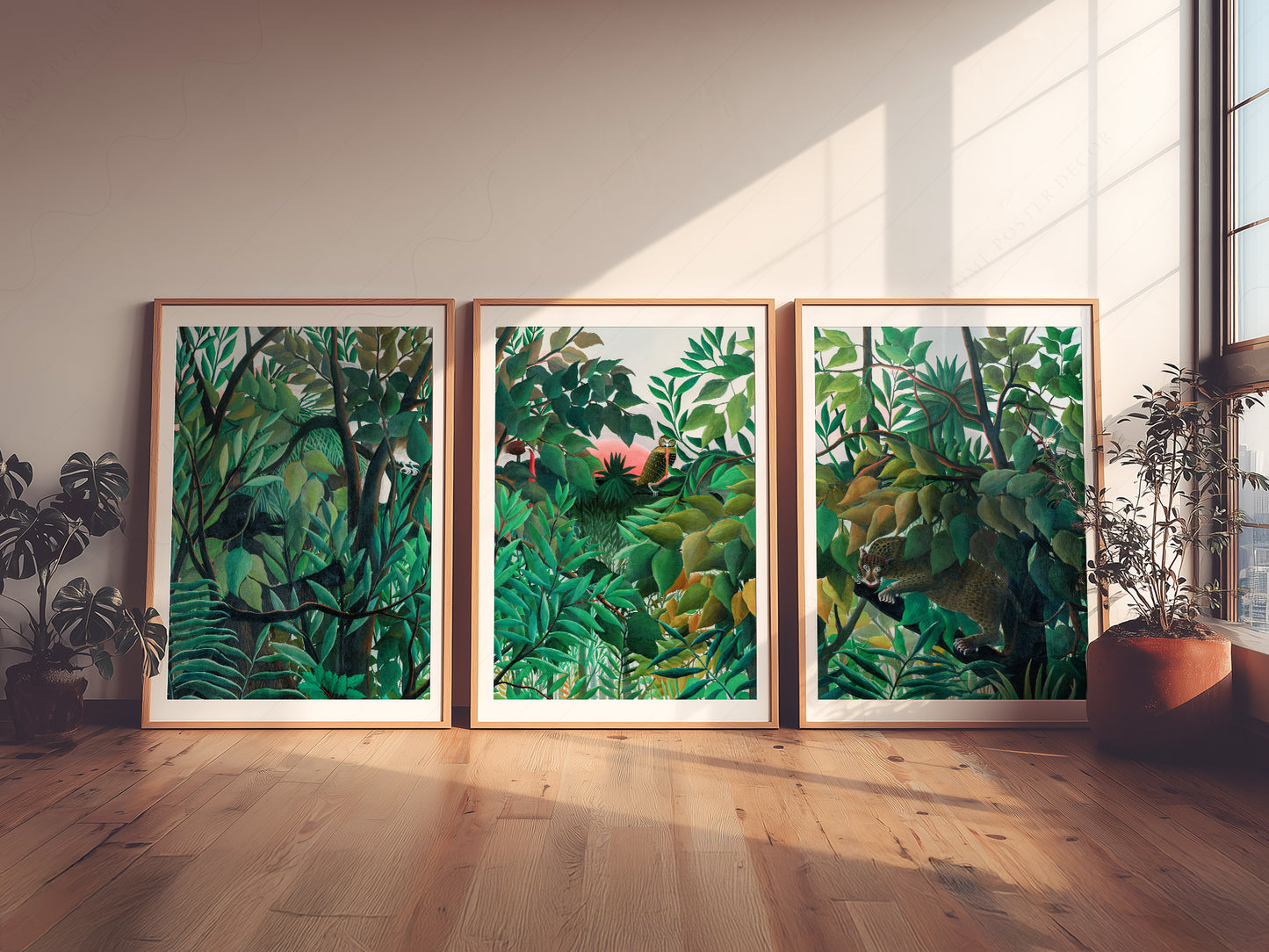 Henri Rousseau Jungle Set of 3, Tropical Forest Art Prints, Leopard and Owl Poster