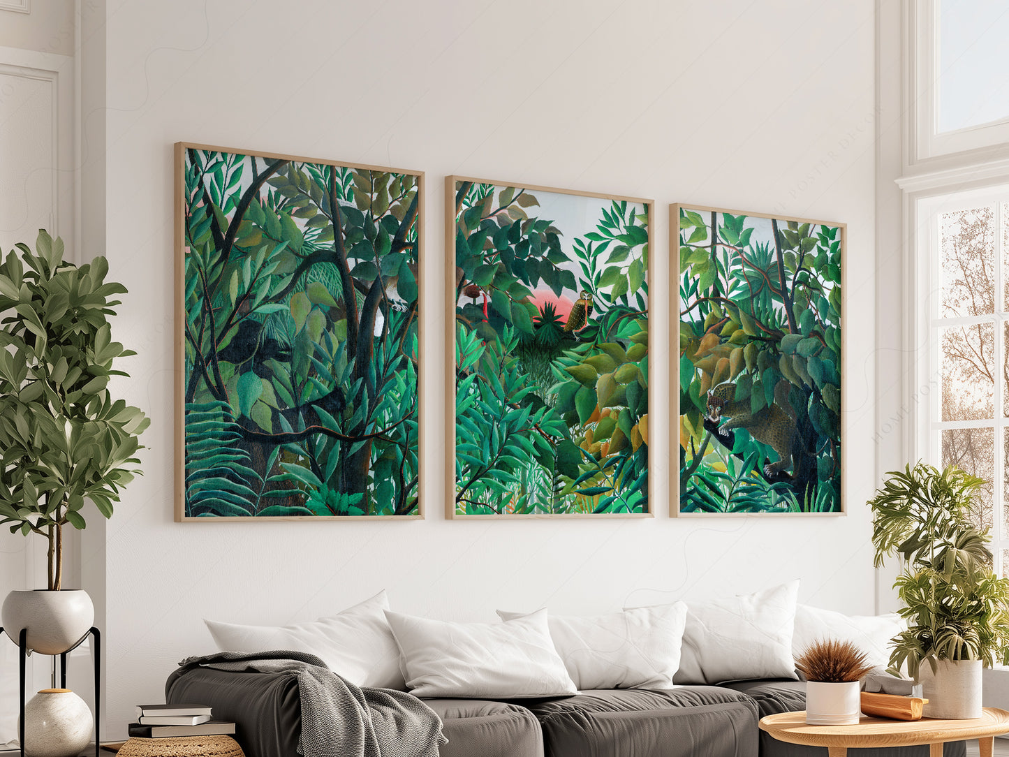Henri Rousseau Jungle Set of 3, Tropical Forest Art Prints, Leopard and Owl Poster