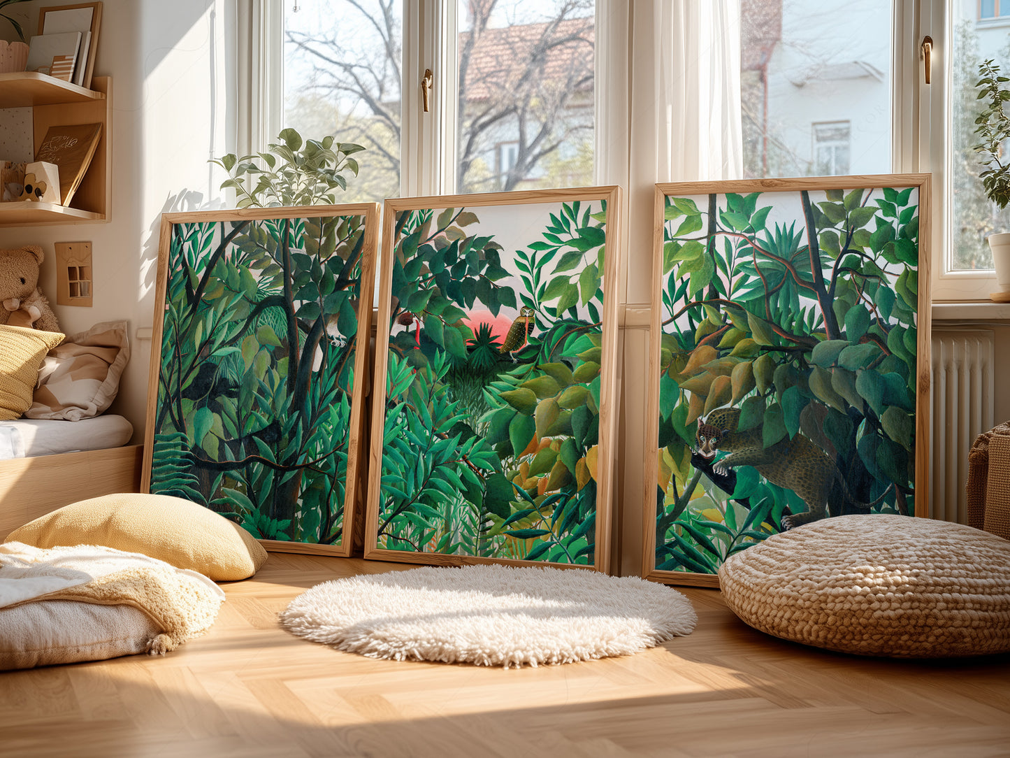 Henri Rousseau Jungle Set of 3, Tropical Forest Art Prints, Leopard and Owl Poster