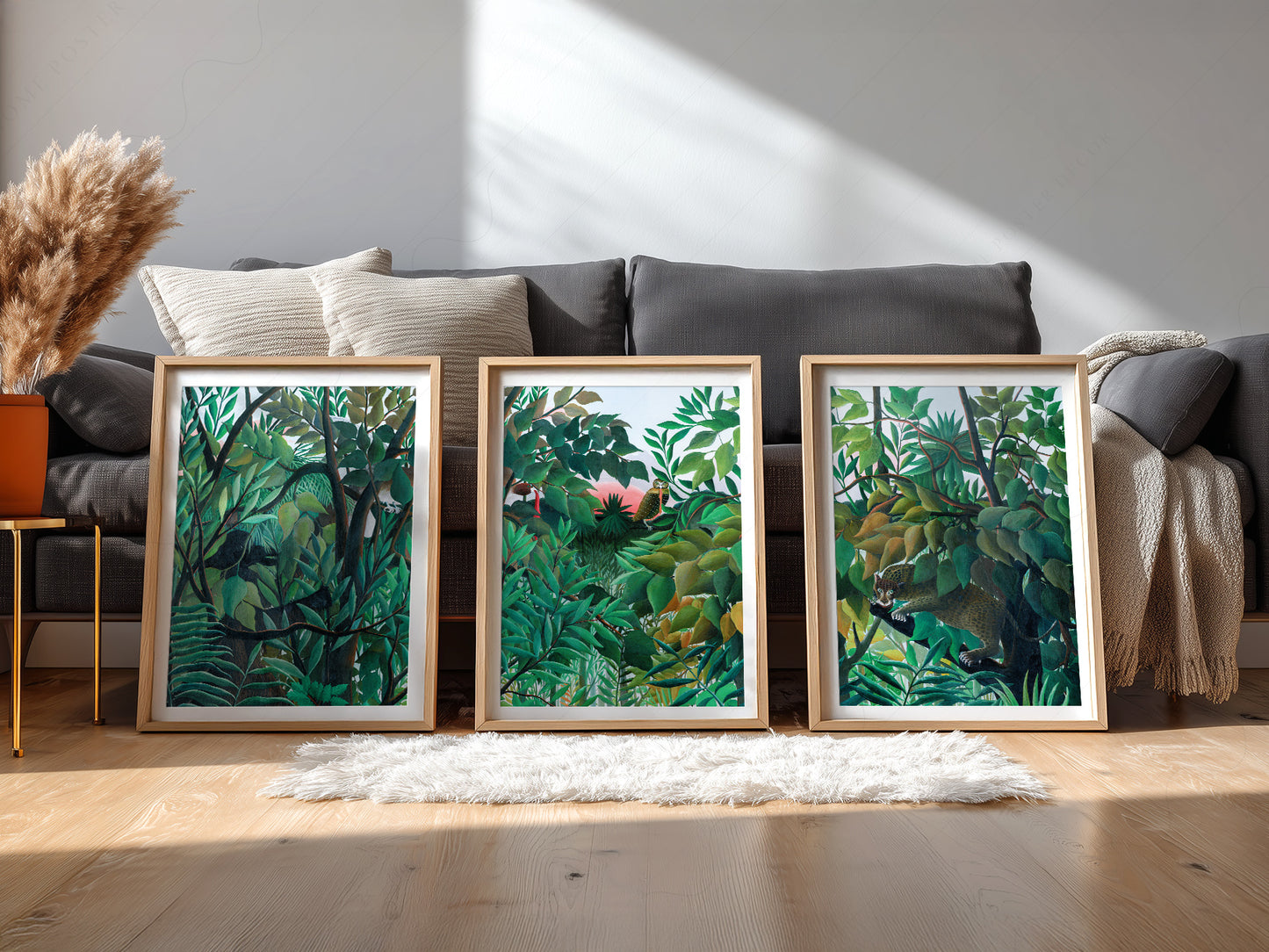 Henri Rousseau Jungle Set of 3, Tropical Forest Art Prints, Leopard and Owl Poster