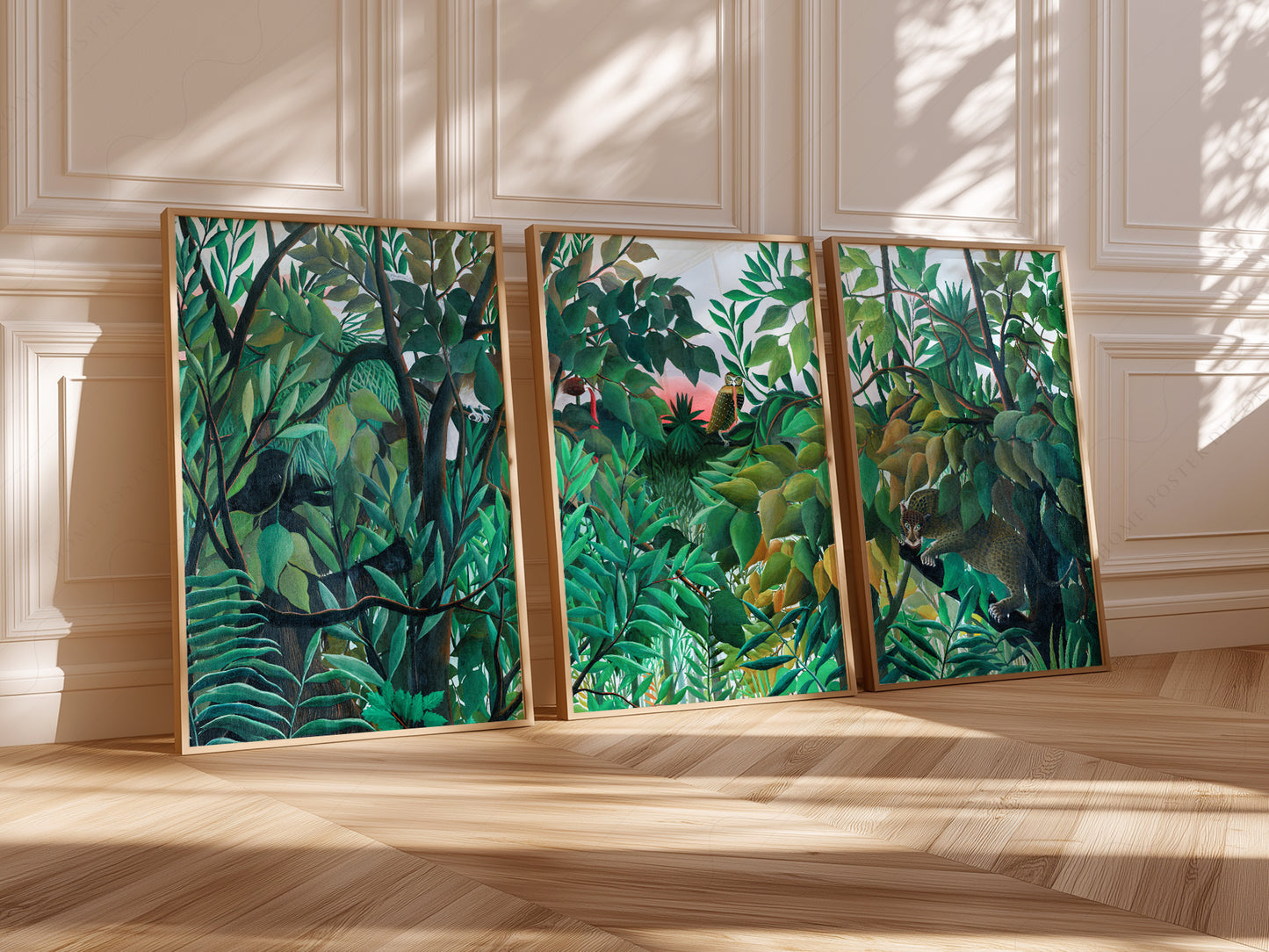 Henri Rousseau Jungle Set of 3, Tropical Forest Art Prints, Leopard and Owl Poster