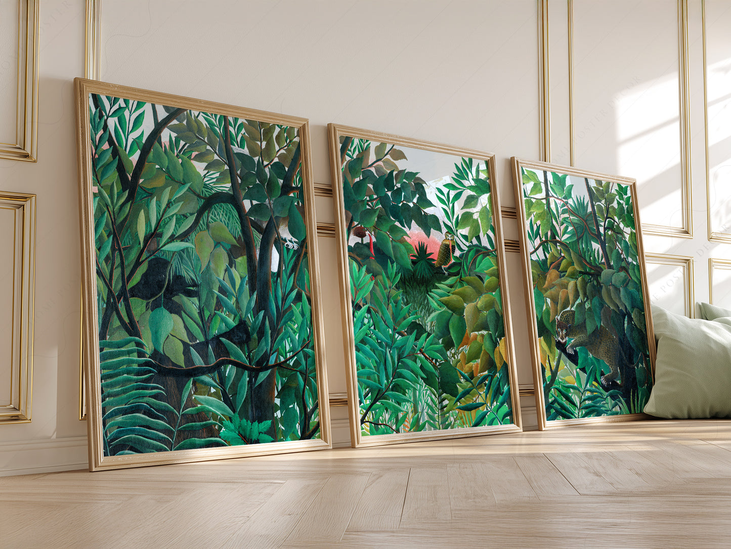 Henri Rousseau Jungle Set of 3, Tropical Forest Art Prints, Leopard and Owl Poster