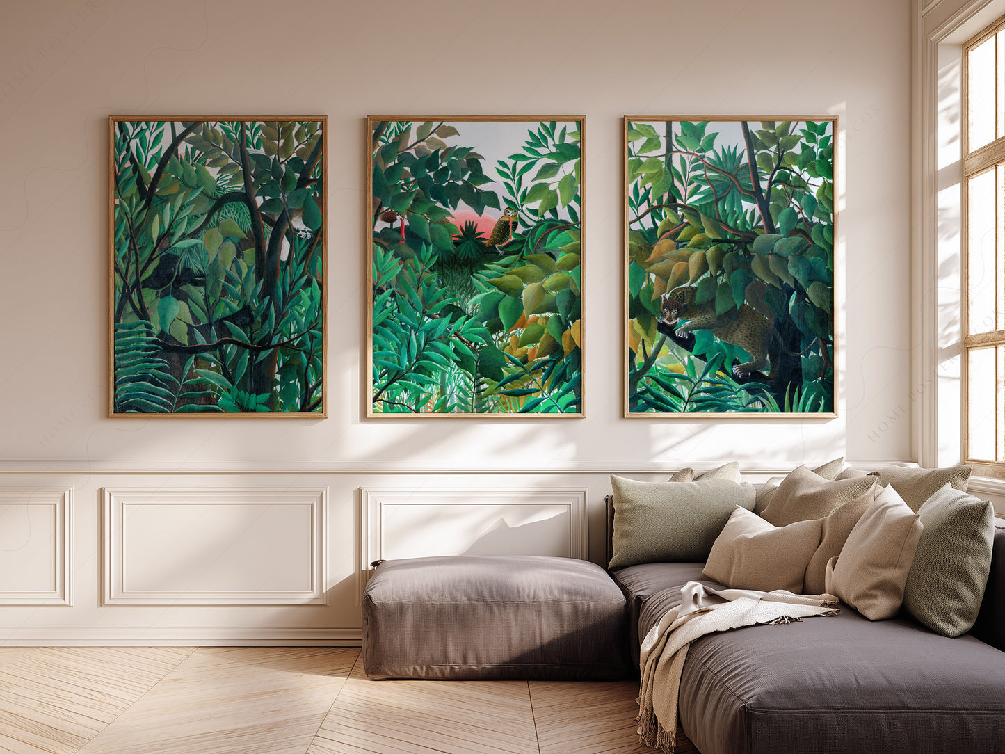 Henri Rousseau Jungle Set of 3, Tropical Forest Art Prints, Leopard and Owl Poster