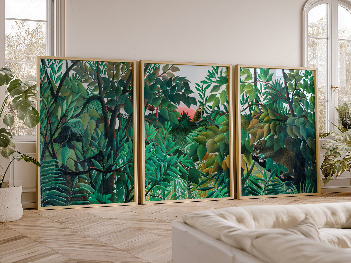 Henri Rousseau Jungle Set of 3, Tropical Forest Art Prints, Leopard and Owl Poster