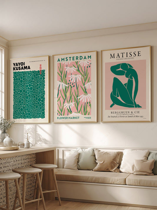 Matisse Kusama Amsterdam Flower Market wall art print displayed in a bright modern living room