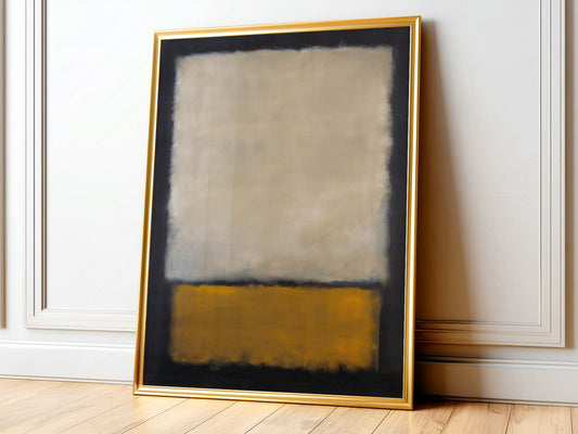 Mark Rothko Untitled abstract expressionist wall art print with cream and ochre color fields on black.