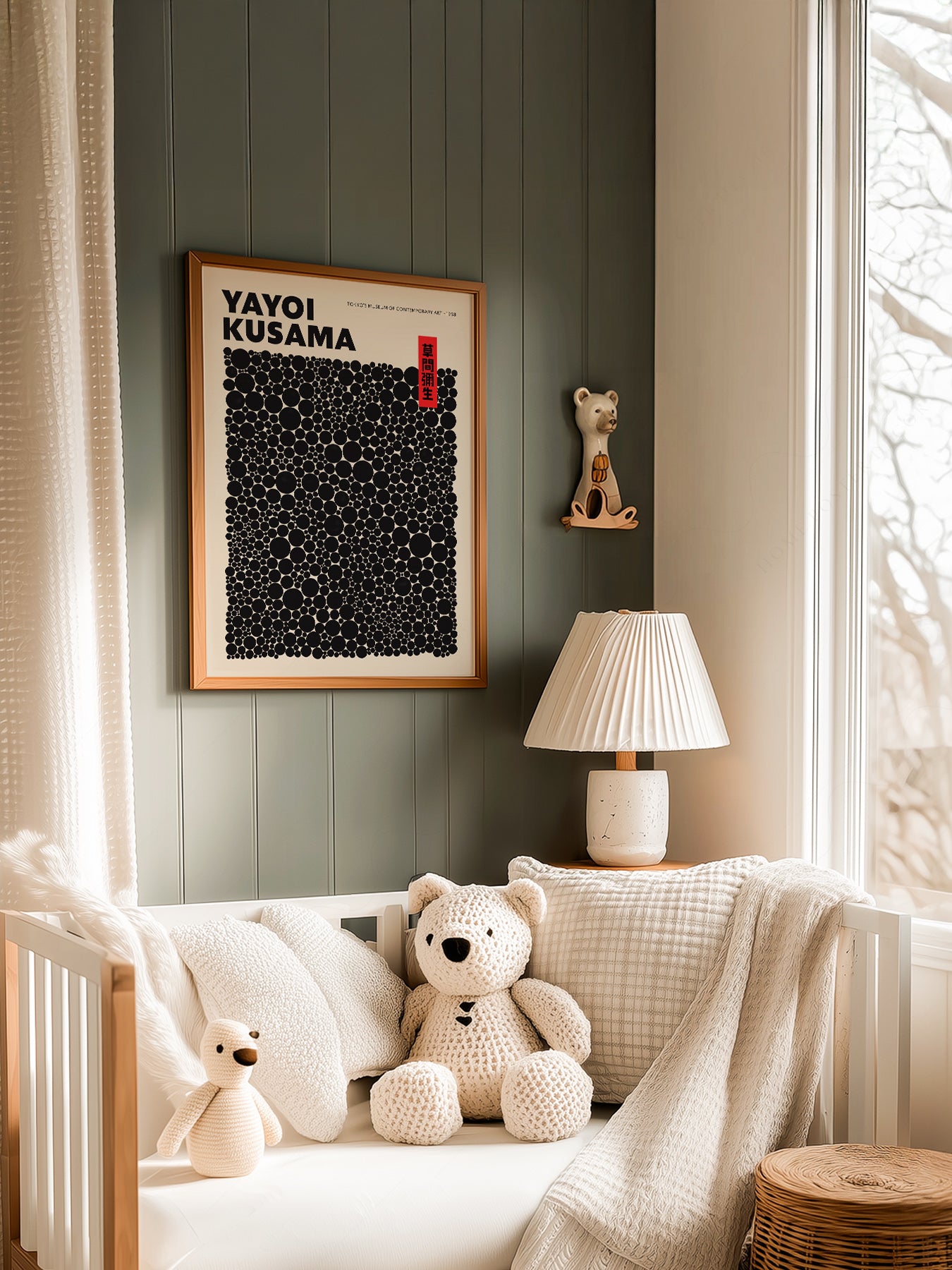 Yayoi Kusama Dots Exhibition in a light-filled Japandi-inspired living space