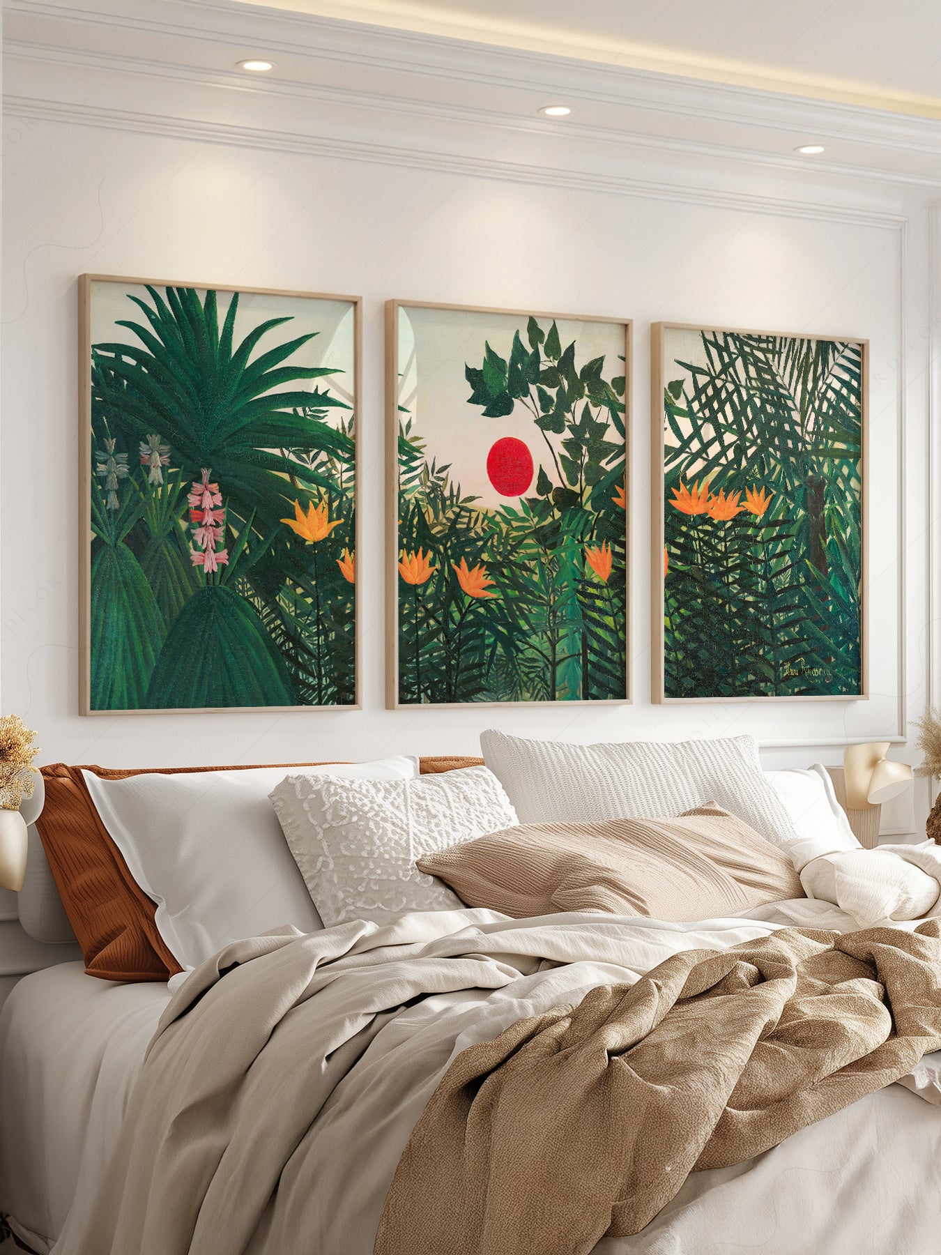 Henri Rousseau art print styled in a Scandinavian bedroom