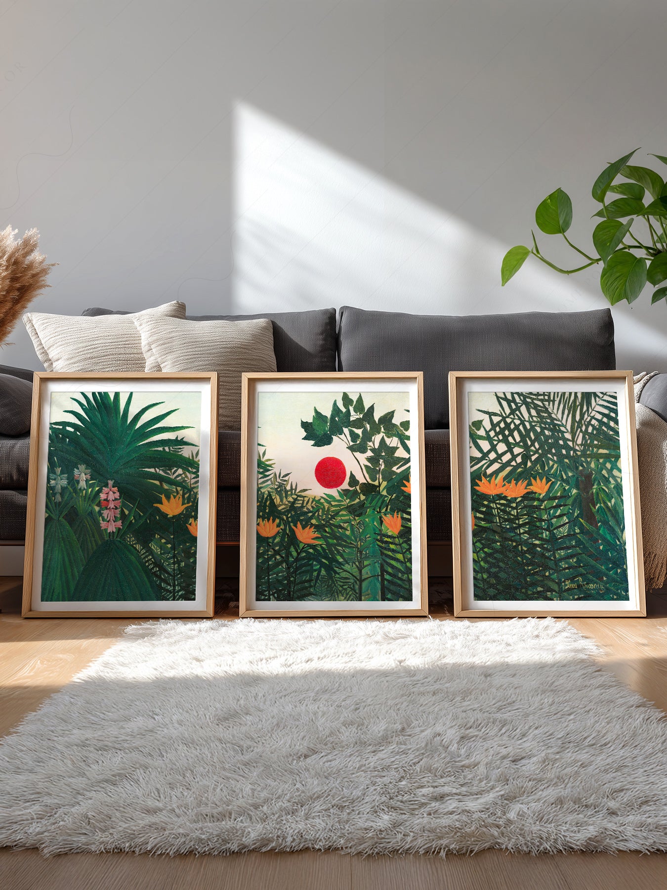 Gallery wall featuring Henri Rousseau Jungle Set of 3 Prints fine art print