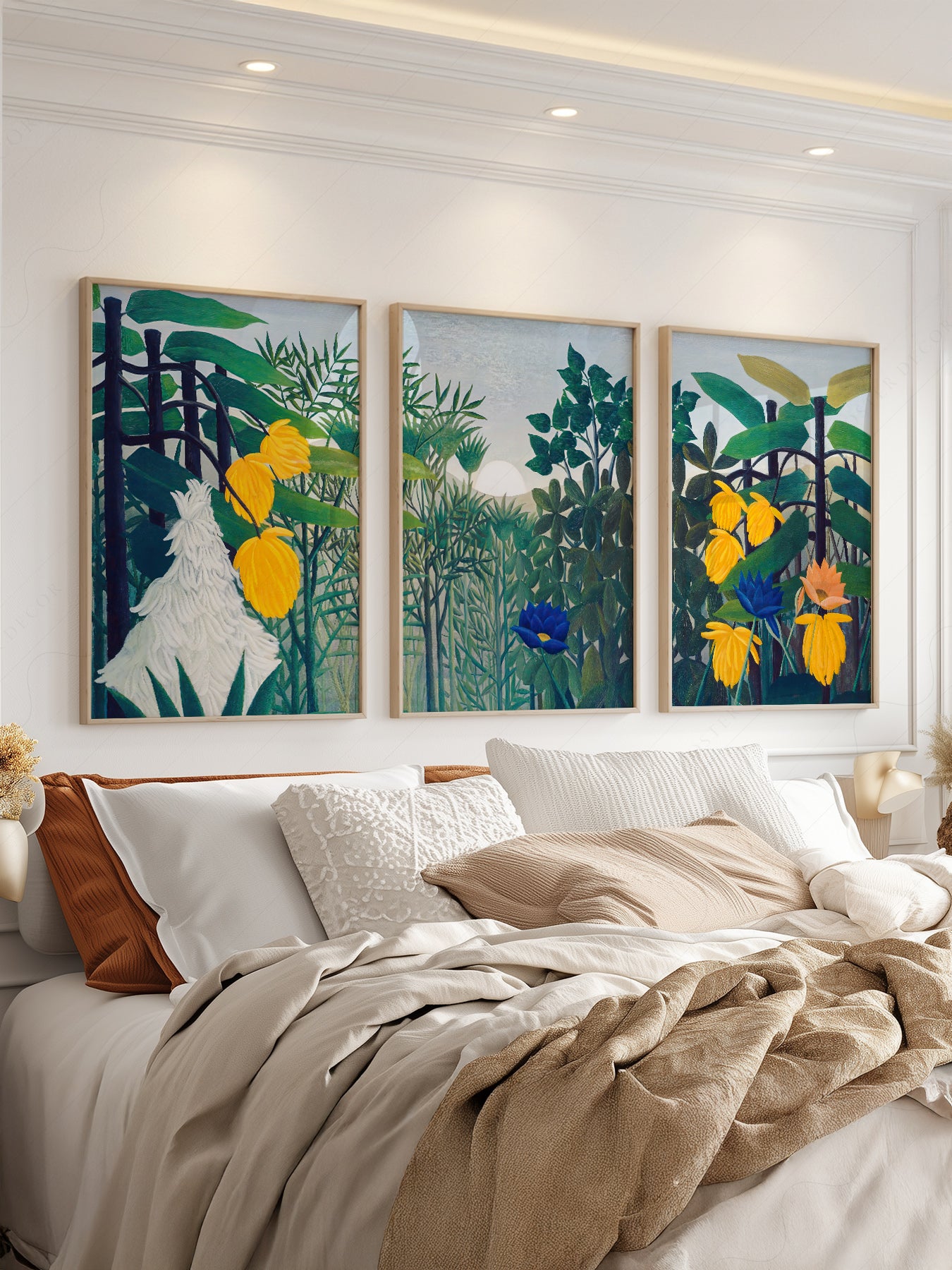 Henri Rousseau art print styled in a Scandinavian bedroom