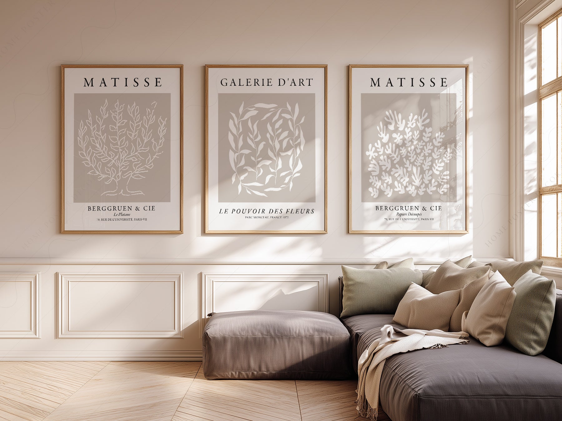 Henri Matisse art print as wall decor in a minimalist home office