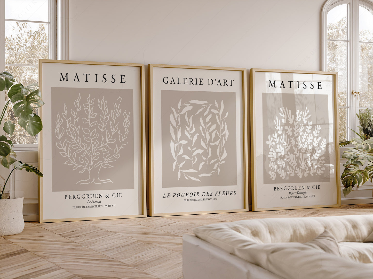 Henri Matisse Set of 3 Prints in a light-filled Japandi-inspired living space