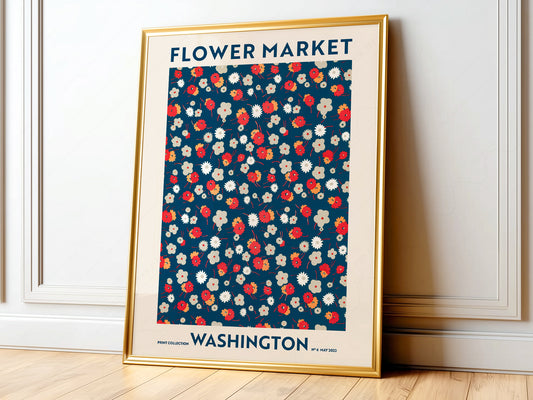 Flower Market Washington, Famous City Poster, Floral Wall Art