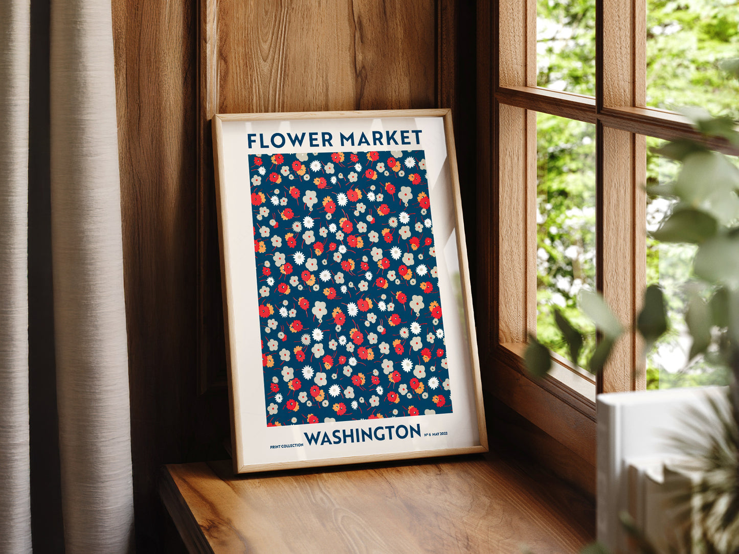 Flower Market Washington, Famous City Poster, Floral Wall Art
