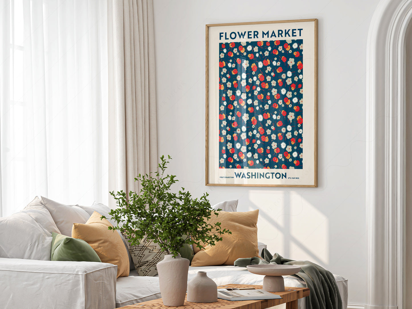 Flower Market Washington, Famous City Poster, Floral Wall Art