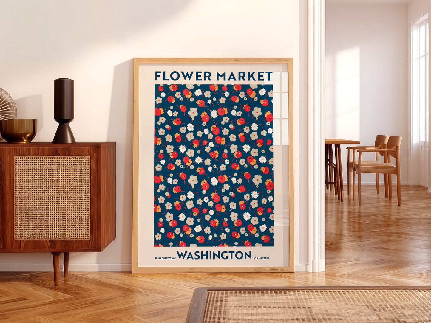 Flower Market Washington, Famous City Poster, Floral Wall Art
