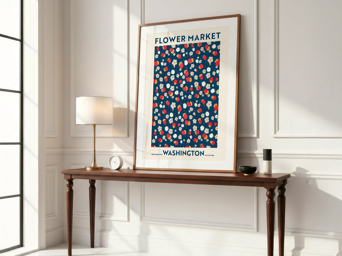 Flower Market Washington, Famous City Poster, Floral Wall Art