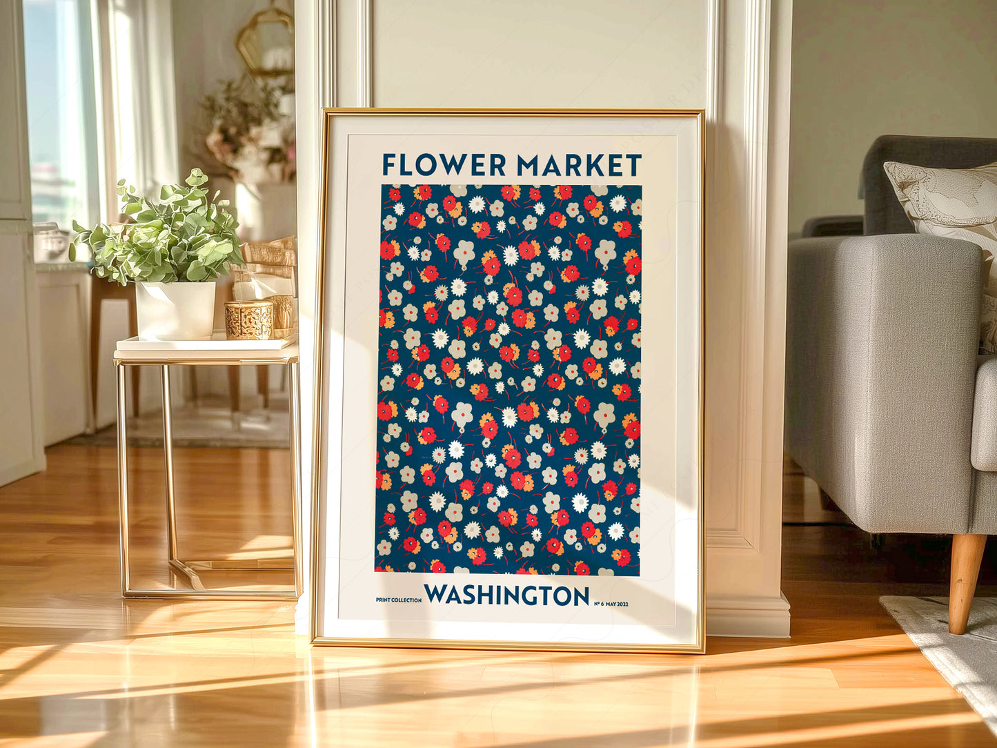 Flower Market Washington, Famous City Poster, Floral Wall Art