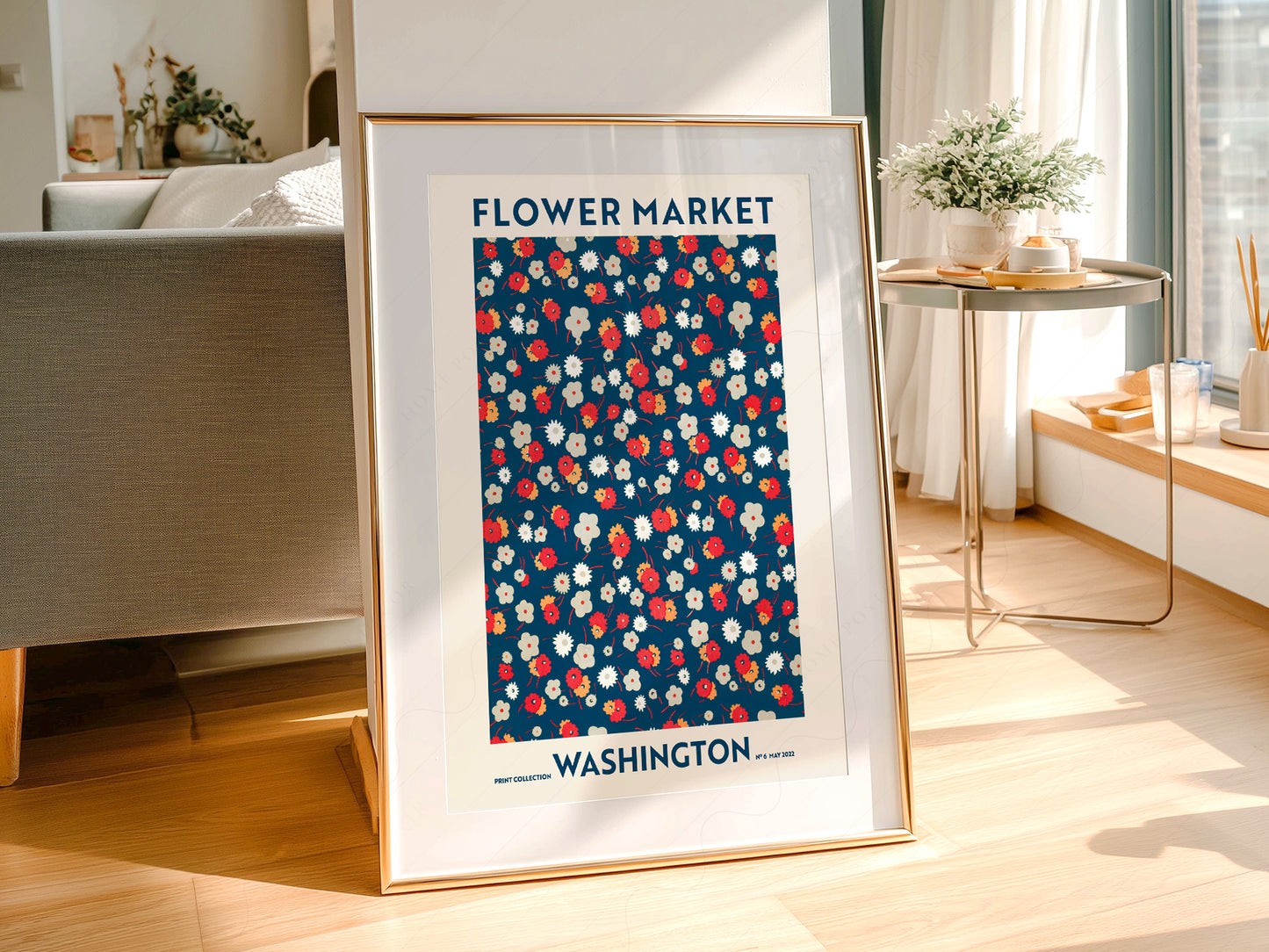 Flower Market Washington, Famous City Poster, Floral Wall Art