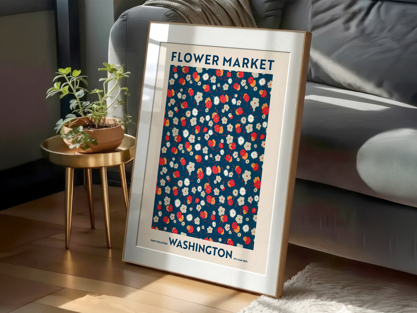Flower Market Washington, Famous City Poster, Floral Wall Art