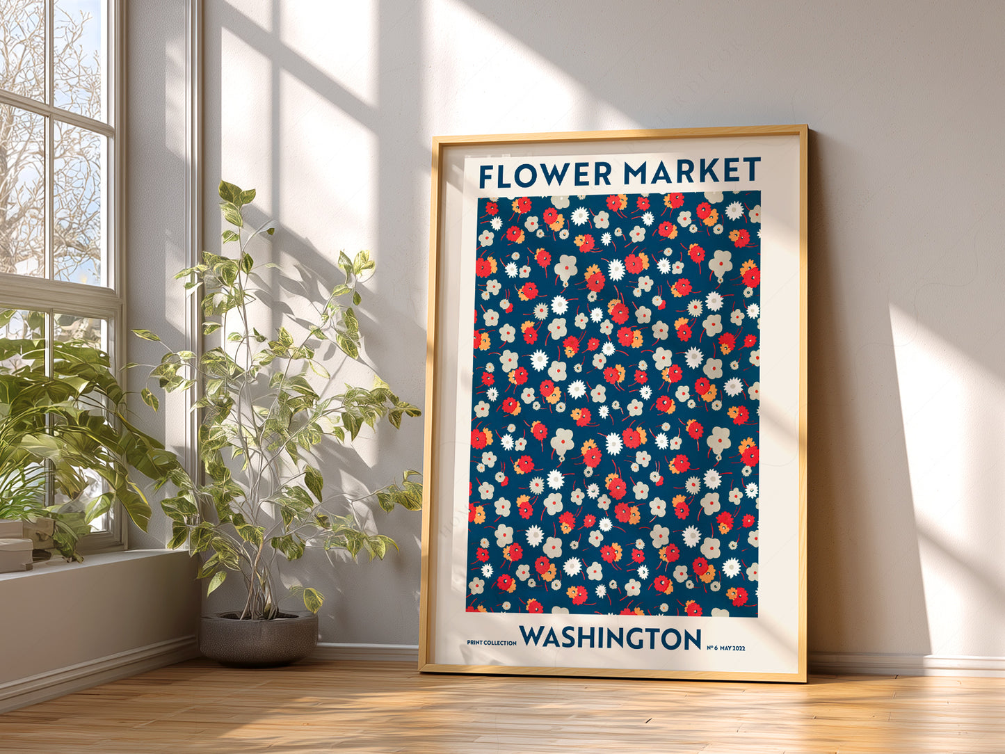 Flower Market Washington, Famous City Poster, Floral Wall Art