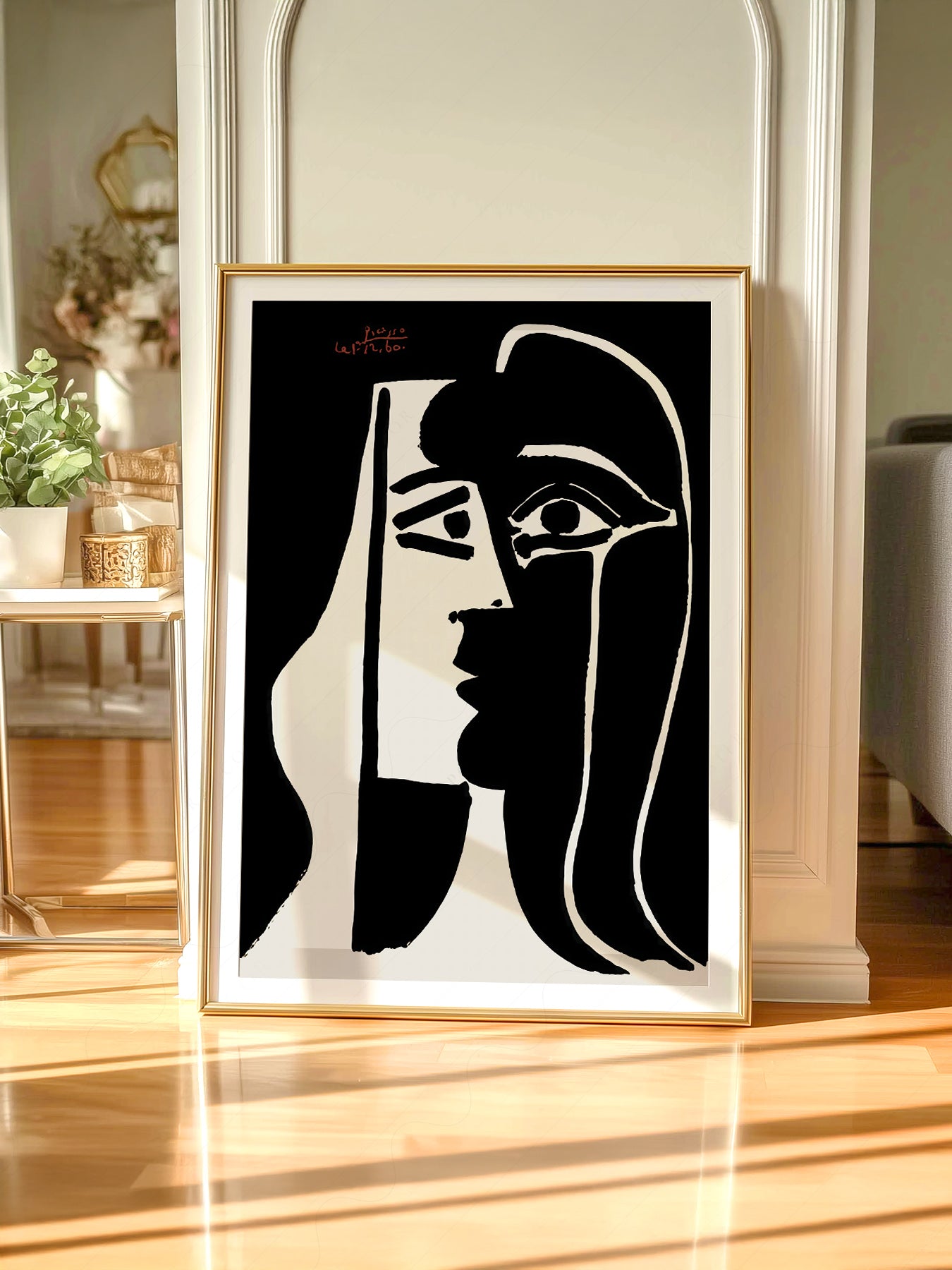 PICASSO 陶製人物画 フレーム付き Pablo Picasso Two Faces Black White Art Print | Home Poster Decor