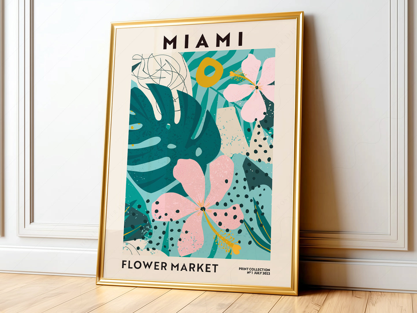 Flower Market Miami, Famous City Poster, Gift Idea, Floral Wall Art
