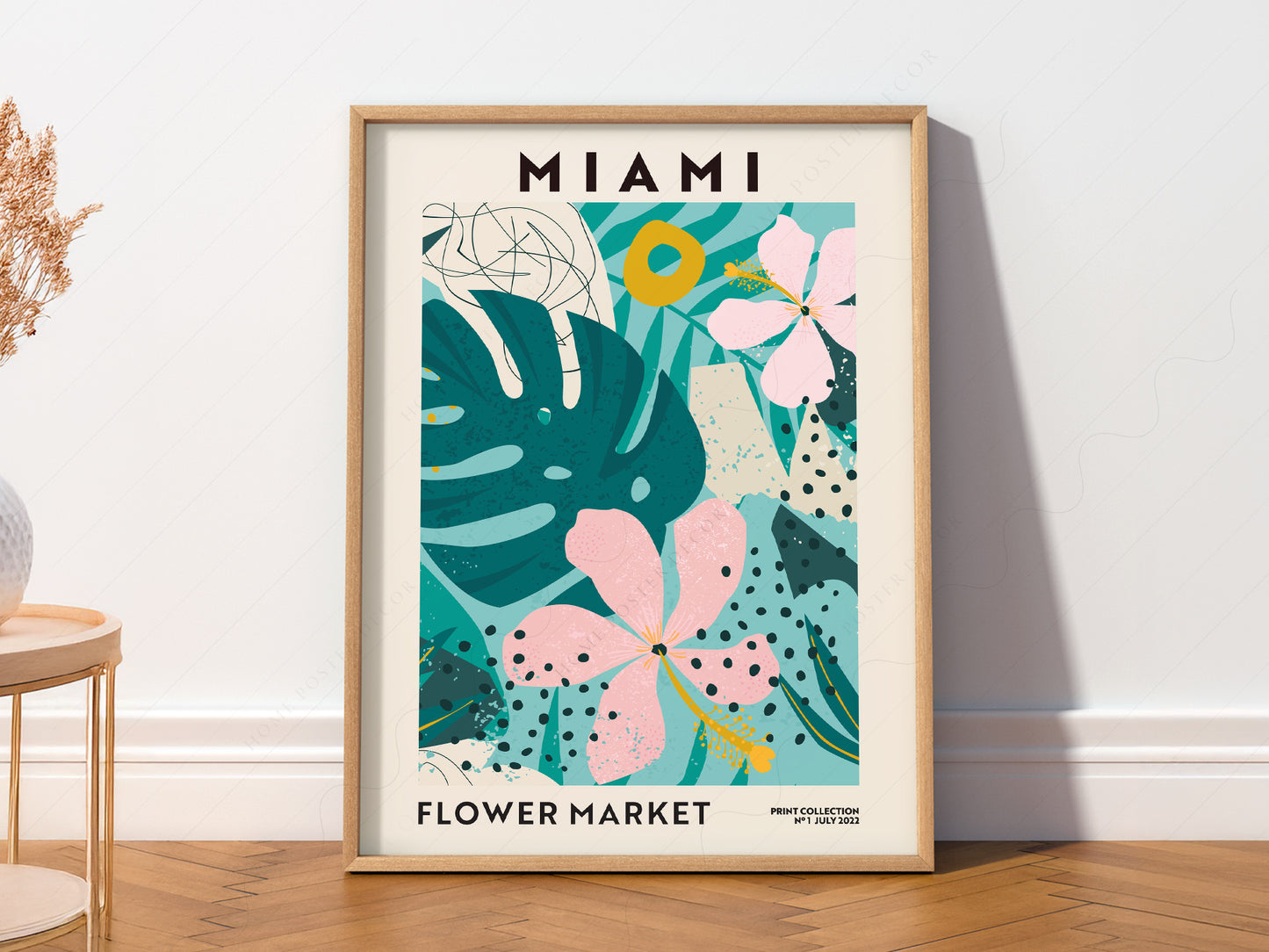 Flower Market Miami, Famous City Poster, Gift Idea, Floral Wall Art