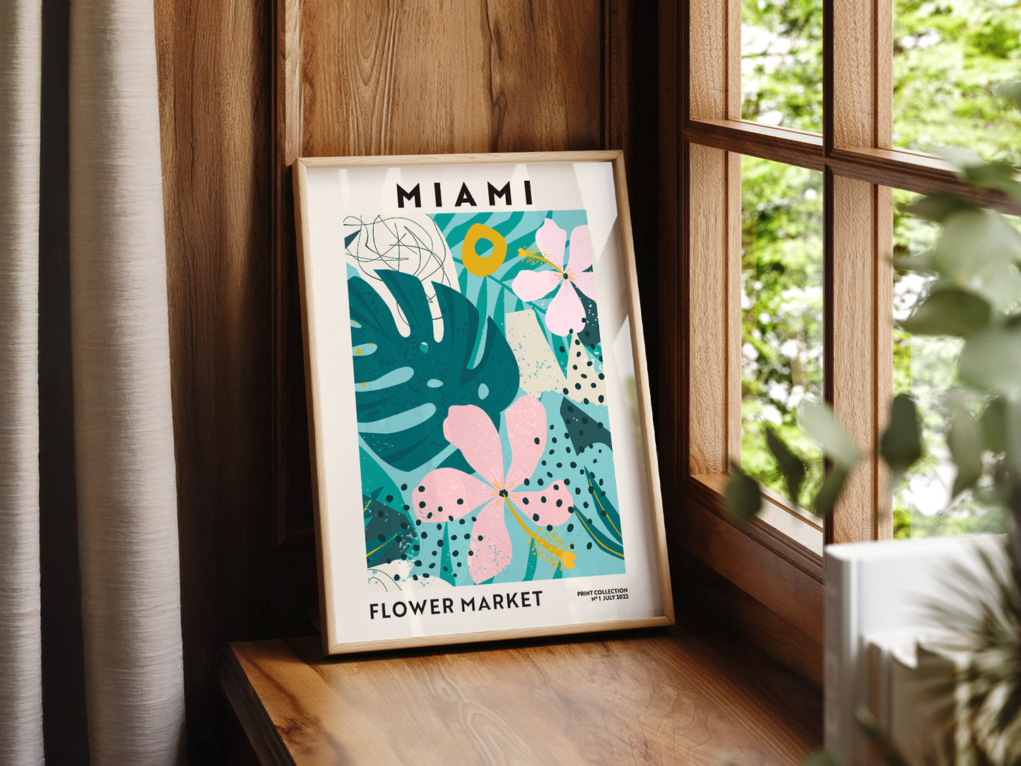 Flower Market Miami, Famous City Poster, Gift Idea, Floral Wall Art