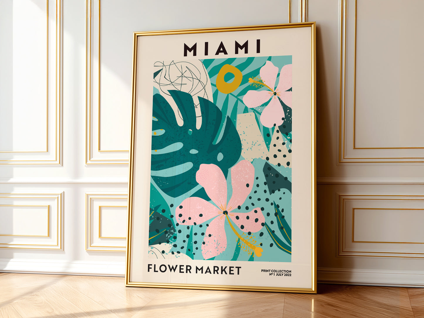 Flower Market Miami, Famous City Poster, Gift Idea, Floral Wall Art