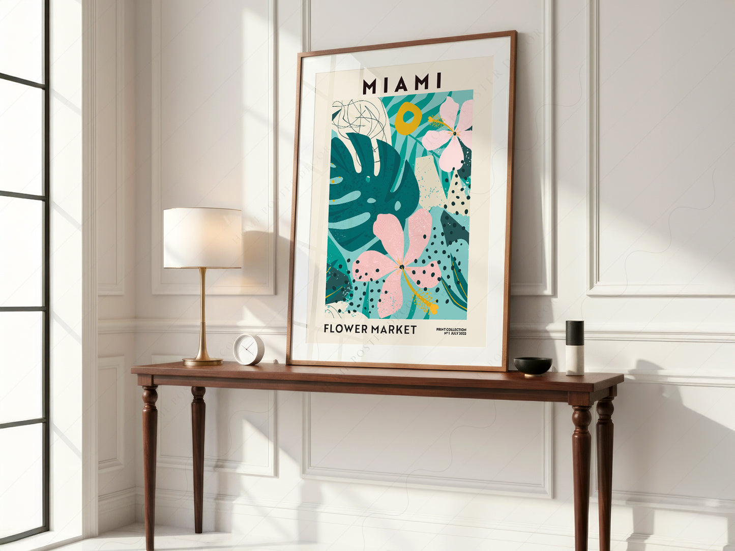 Flower Market Miami, Famous City Poster, Gift Idea, Floral Wall Art