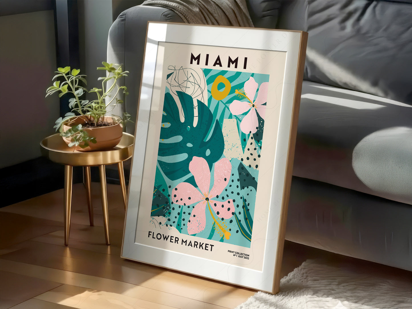 Flower Market Miami, Famous City Poster, Gift Idea, Floral Wall Art