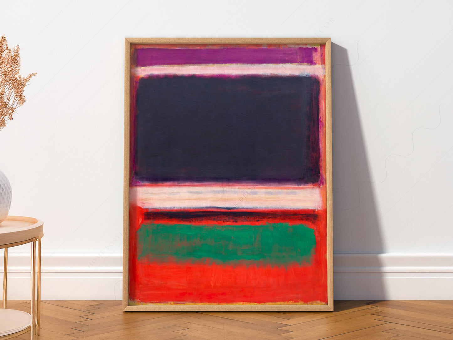 Mark Rothko Untitled print styled in a mid-century modern dining room